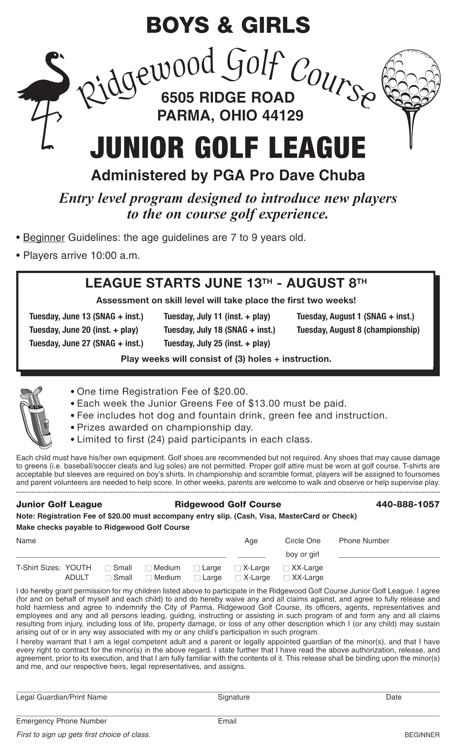 Ridgewood Golf Course | Junior League - (2023) Ridgewood Golf Course Junior League – Junior Golf Camp Beginner Level (Flyer)