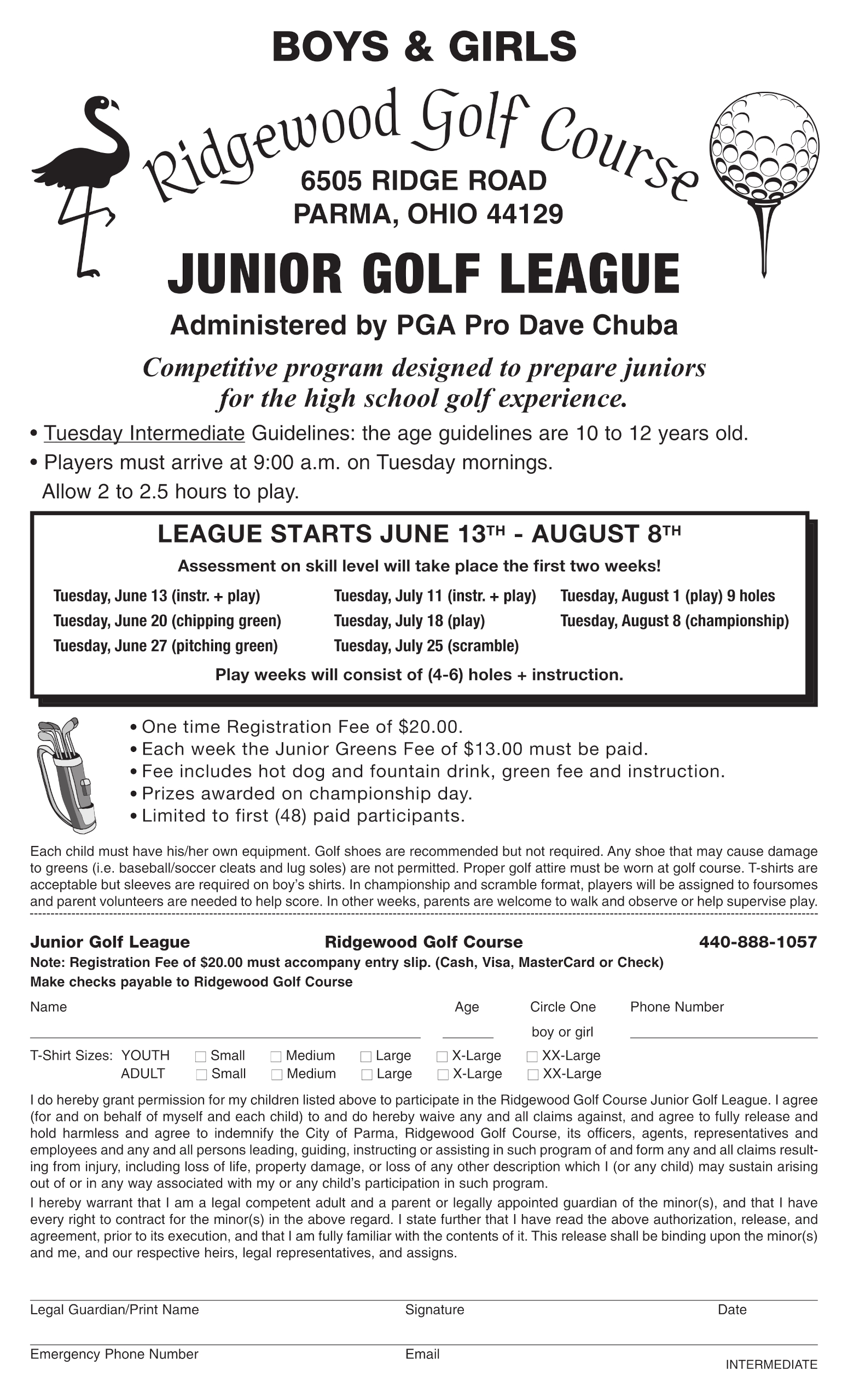 Ridgewood Golf Course | Junior League - (2023) Ridgewood Golf Course Junior League – Junior Golf Camp Intermediate Level (Flyer)